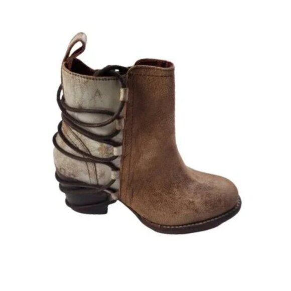 Bed Stu Blaire Leather Ankle Booties Women's 6.5 Tan Rustic Lace-Back Boots - Picture 2 of 11